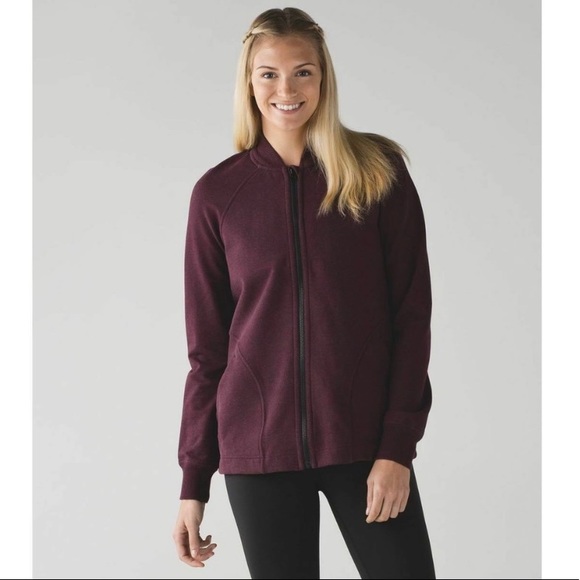 Lululemon Jacket Women’s 4 Pleat To Street Bomber Cotton Fleece Burgundy… - Picture 1 of 9